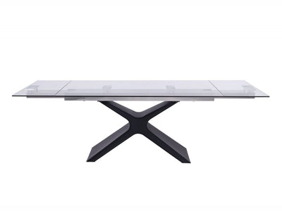 63" Extendable Glass & Black Metal Conference Table