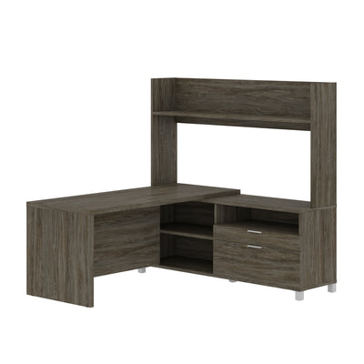 Walnut Gray 71" x 71" L-Shaped Office Desk with Hutch