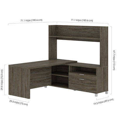 Walnut Gray 71" x 71" L-Shaped Office Desk with Hutch