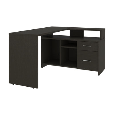 56" X 44" Unique Petite Corner Desk with Credenza in Deep Gray