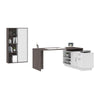 71" Bark Gray and White Modern L-Desk Set with Credenza and Cabinet