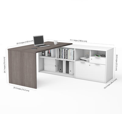 71" L-Shaped Bark Gray and White Office Desk with Storage