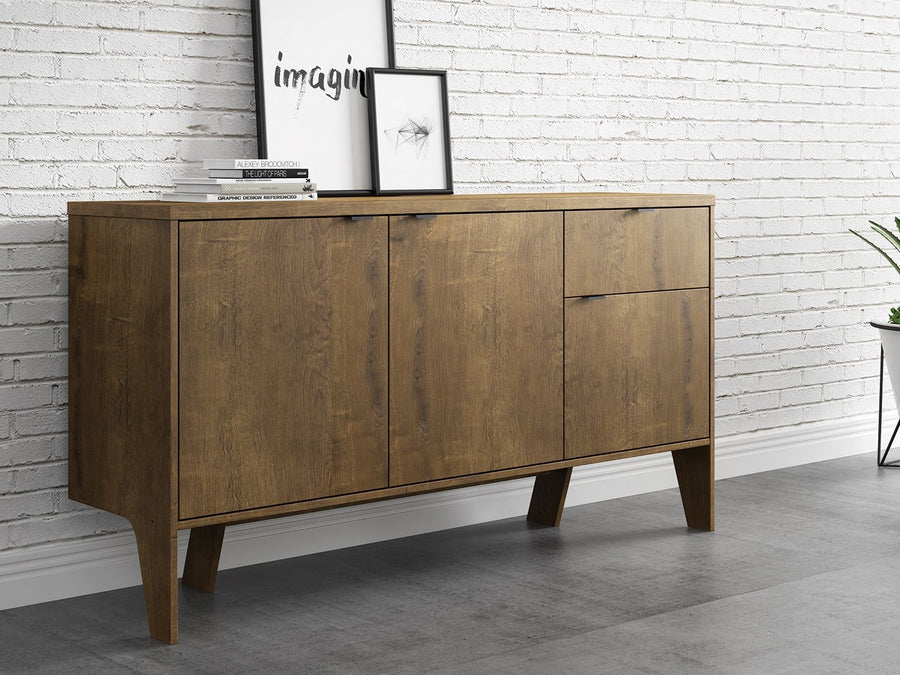 55" Walnut Credenza with Asymmetrical Legs