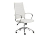 White Leather High Back Office Chair with Chromed Steel Frame
