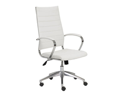 White Leather High Back Office Chair with Chromed Steel Frame