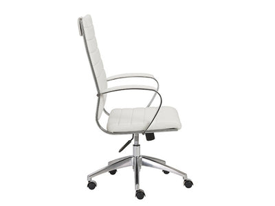 White Leather High Back Office Chair with Chromed Steel Frame