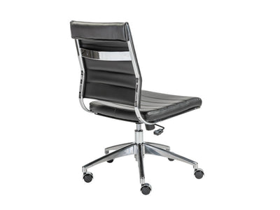 Modern Black Leather Armless Office Chair with Chrome Base