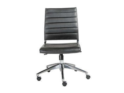 Modern Black Leather Armless Office Chair with Chrome Base