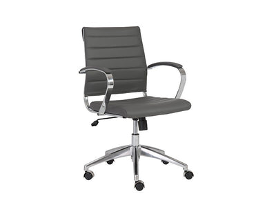 Gray Leather Low Back Office Chair with Chromed Steel Frame