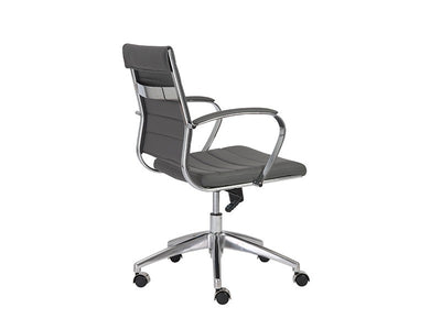 Gray Leather Low Back Office Chair with Chromed Steel Frame
