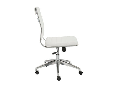 Modern White Leather Armless Office Chair with Chrome Base