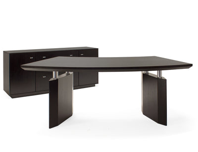 Modern Wenge Curved Executive Desk with Dual Mobile Files