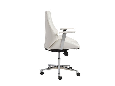 Modern Curved White Leather & Chrome Office Chair