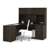 66" Premium L-shaped Desk with Hutch in Dark Chocolate