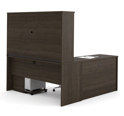 66" Premium L-shaped Desk with Hutch in Dark Chocolate