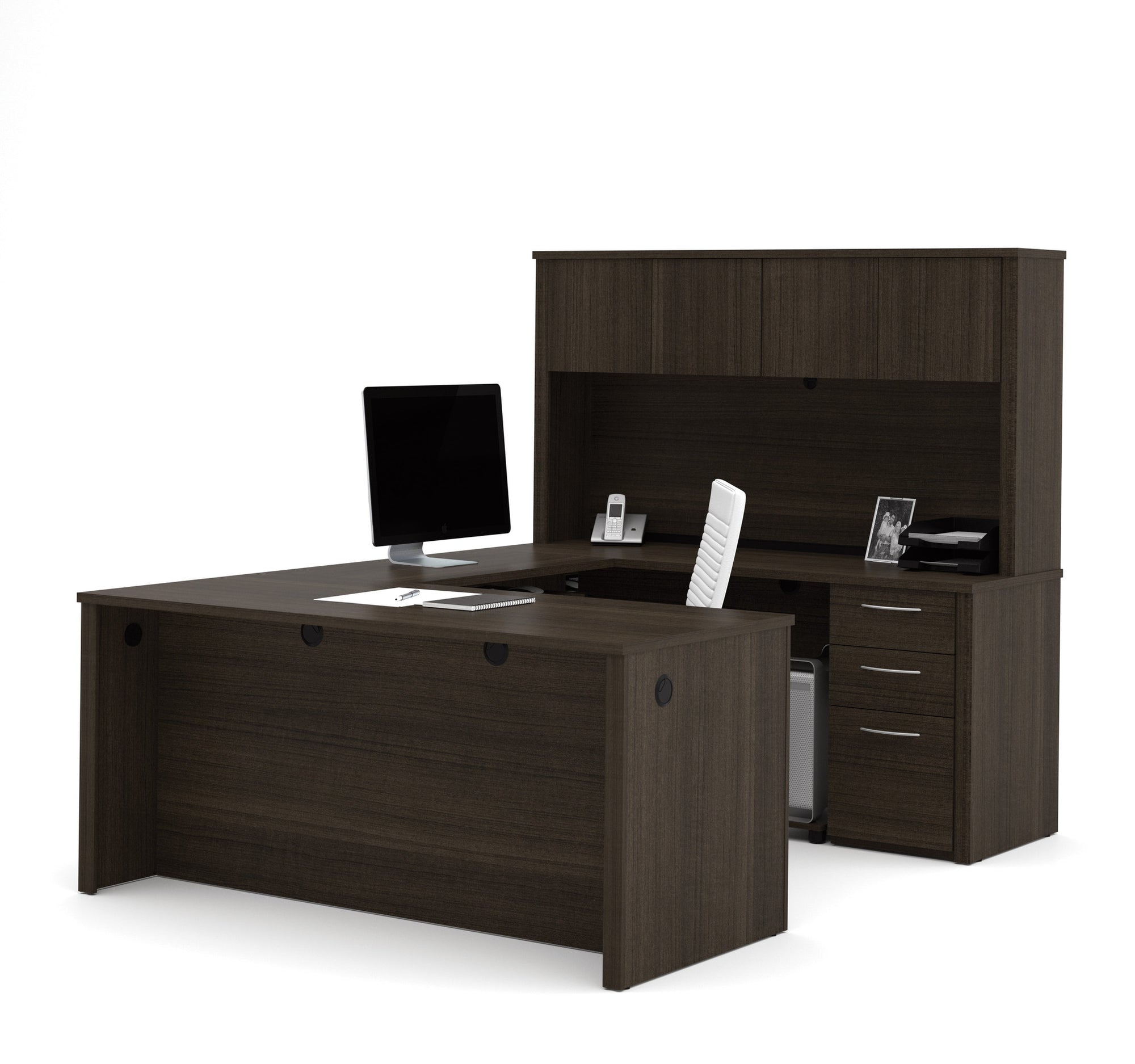 Dark Chocolate Premium U-shaped Desk with Hutch