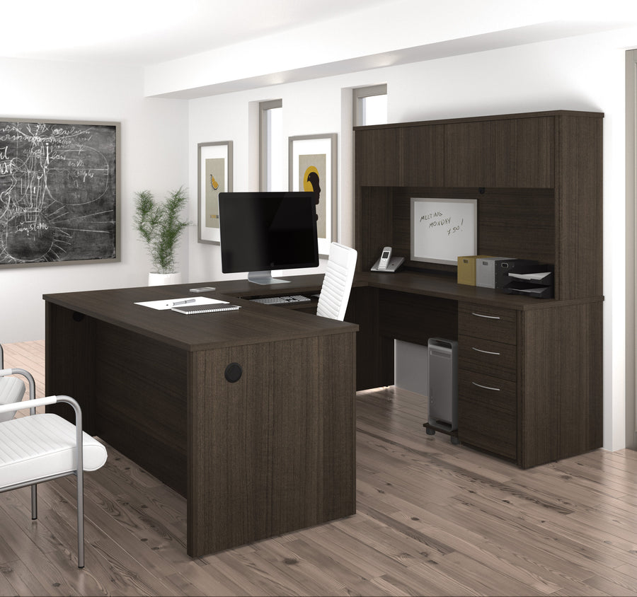 Dark Chocolate Premium U-shaped Desk with Hutch