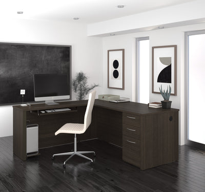 Modern 71" x 76" L-shaped Desk in Dark Chocolate Finish