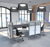 Pro-Biz Premium White Quad Desk with Ultimate Privacy & Gray Tack Boards