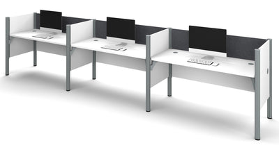 White Pro-Biz Triple Workstation with Gray Tack Board