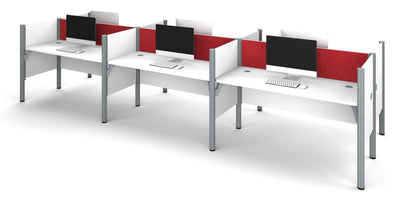 Premium White Six-Desk Workstation with Red Tack Board