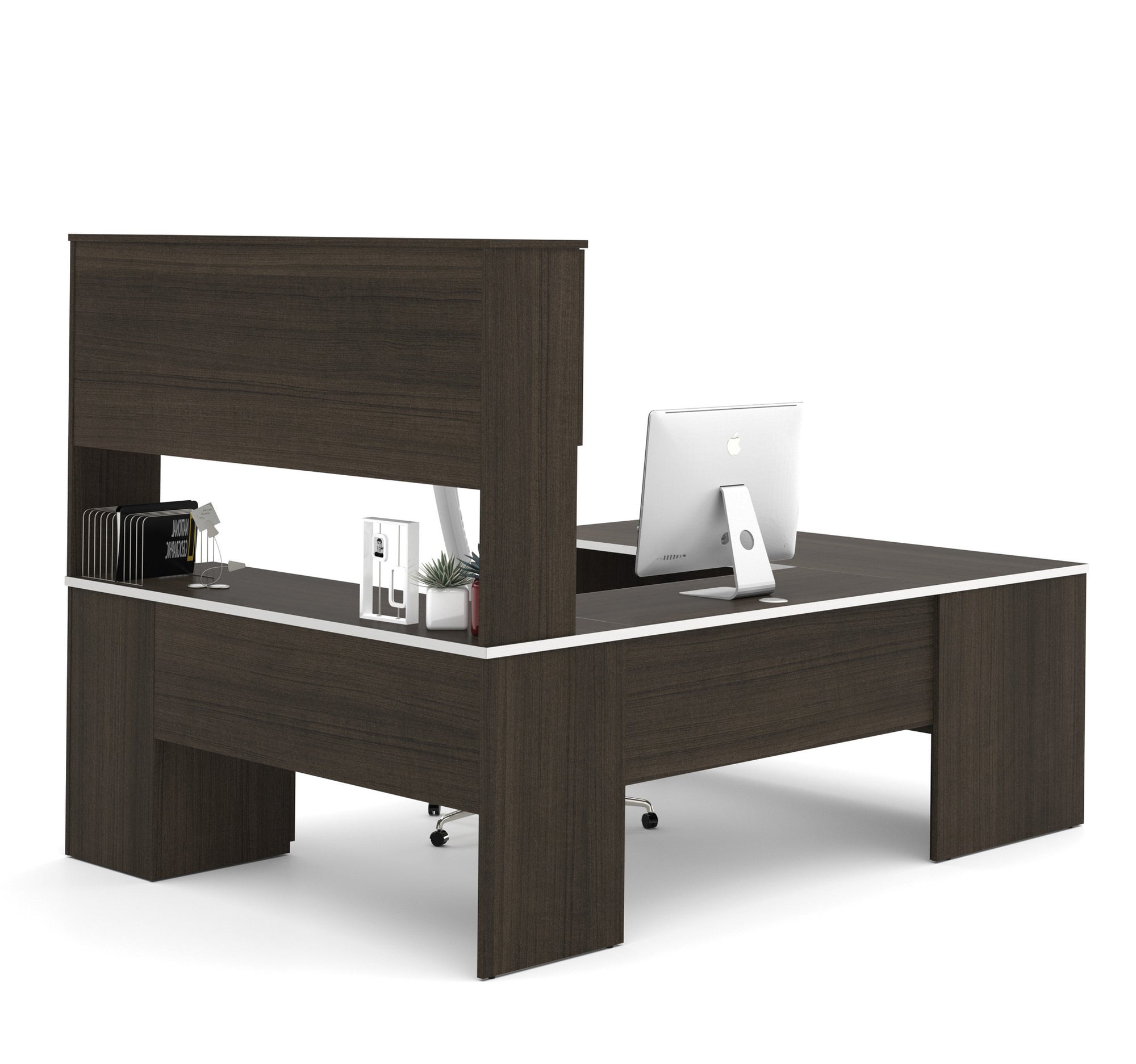 U-shaped Desk in Dark Chocolate with Nickel Accents