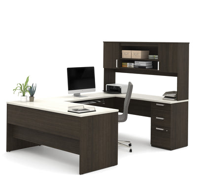 Modern U-shaped Desk in Dark Chocolate & White Finish