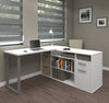 59" x 59" White L-shaped Desk with Integrated Storage