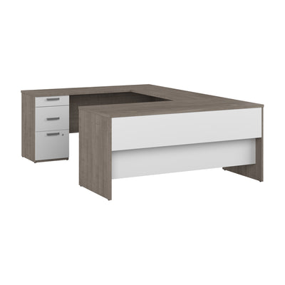 65" Silver Maple & White U-Shaped Desk