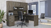 71" Elegant Walnut Gray Woodgrain L-Desk with Hutch