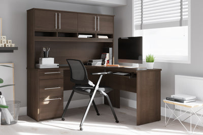 60" L-Shaped Desk with Hutch and Extra Storage in Antigua