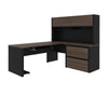 71" x 83" L-shaped Desk with Hutch & Oversized File Cabinet in Antigua & Black