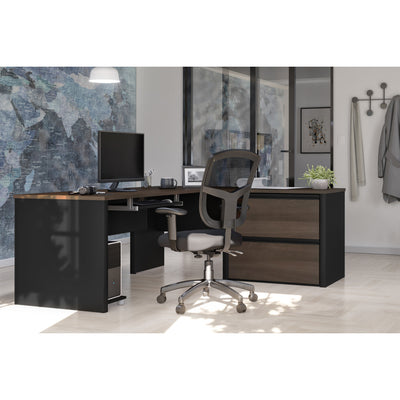 71" x 83" L-Shaped Desk with Oversized File Drawers in Antigua and Black