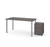 59" Ergonomic Desk Set in Bark Gray with Rolling File