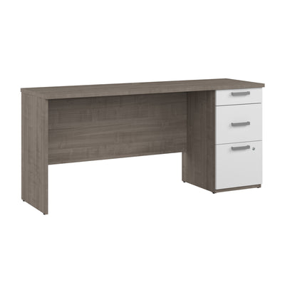 65" Modular Desk in Silver Maple/White with Built-in File