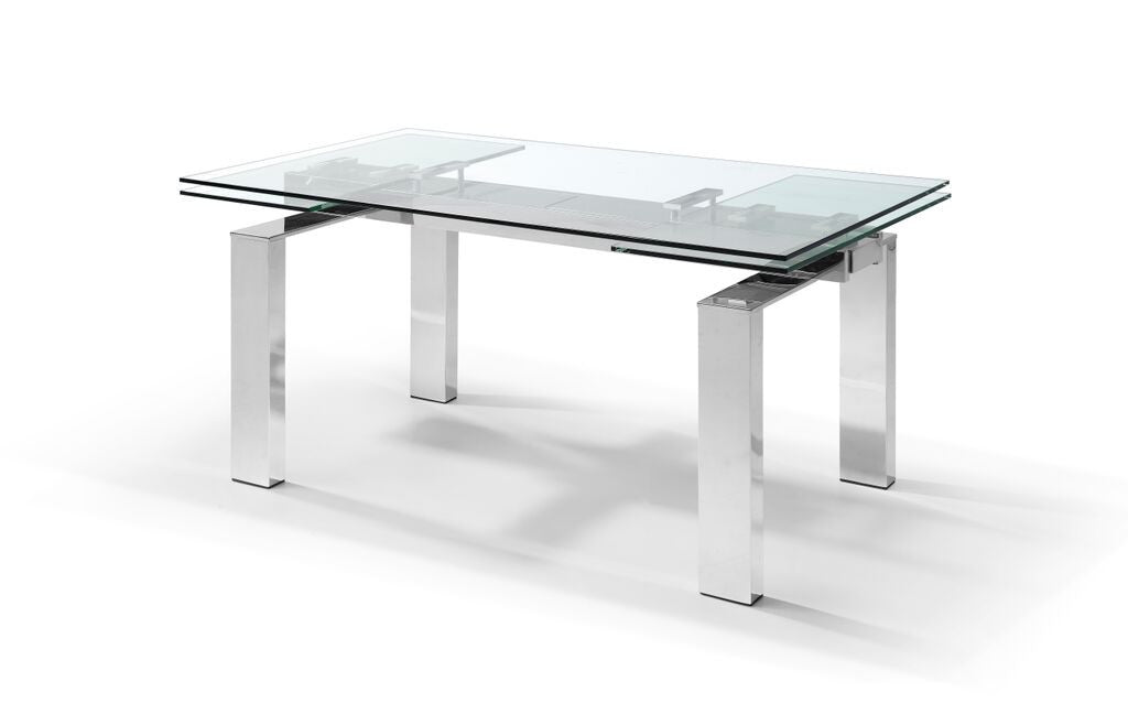 Modern Glass Conference Table with Polished Stainless Legs (Extends from 63" W to 98" W)