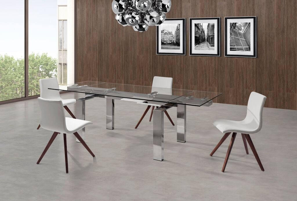 Modern Glass Conference Table with Polished Stainless Legs (Extends from 63" W to 98" W)