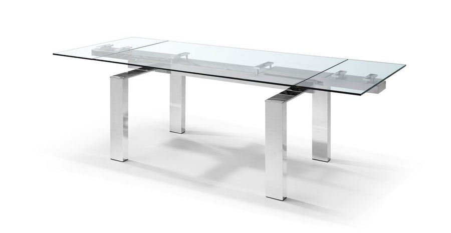 Modern Glass Conference Table with Polished Stainless Legs (Extends from 63" W to 98" W)