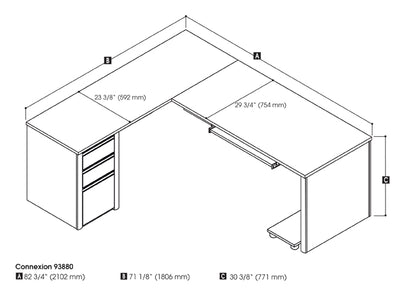 71" x 83" L-Shaped Desk with Drawers in Slate & Sandstone