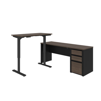 Antigua & Black 71" Single Pedestal Desk with Height Adjustable Side