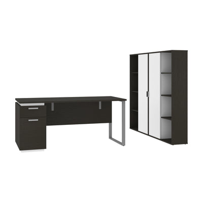 66" Desk with Included Cabinets in Deep Gray and White
