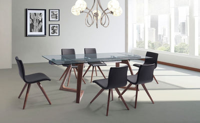 Modern Extending Glass Conference Table w/ Angled Walnut Legs (63" W to 95" W)