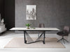 72" White Ceramic Glass Table with Black Metal Base (Extends to 102")