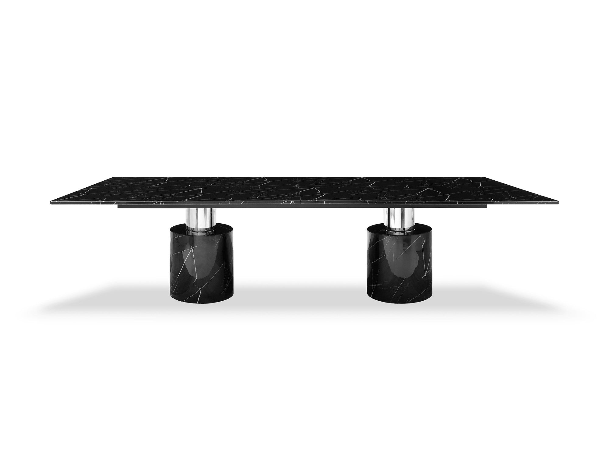 120" Black Marble Modern Conference Table with Marble Column Bases