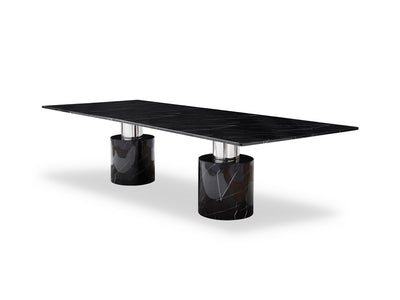 120" Black Marble Modern Conference Table with Marble Column Bases