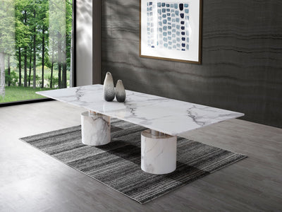 10-foot White Marble Conference Table with Polished Stainless Accents