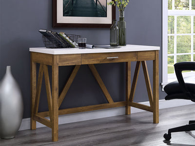 46" Walnut & Faux Marble Farmhouse Style Office Desk