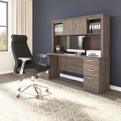 66" Warm Gray Maple Desk with Hutch and Built-in File