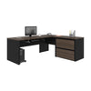 71" x 83" L-Shaped Desk with Oversized File Drawers in Antigua and Black