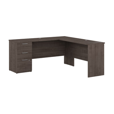 65" Rich Gray Maple L-Shaped Desk with Drawers